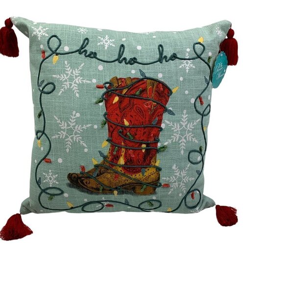 The Pioneer Woman Decorative Holiday Throw Pillow Western Cowboy Boot 18" x 18" - Picture 1 of 8
